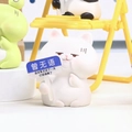 Cute white cat resin figurine holding an inspirational blue sign for desk decoration - 1188-35 White Cat Doll