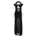 Abito lungo sexy nero senza spalline in mesh con arricciatura e spacco per serate - S / Nero
