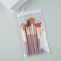 Set of 9 pink and purple makeup brushes with gold ferrule in a transparent zip bag - 8Pcs Macaron Pink