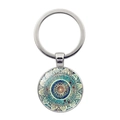 Mandala bloem sleutelhanger met zilveren legering frame en blauwe glazen cabochon steen - Stijl 1 / Zilver