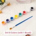DIY 8-color mini paint set with 3ml pots and a blue brush for kids painting - 8 Color Pigment + 1 Pen