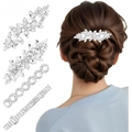 Set of 4 silver hair clips with marquise glass rhinestones and pearls for women - Silver 4-Piece Style 19