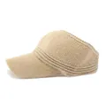 Beige knitted open top visor hat with breathable mesh texture for sun protection - Adjustable / Khaki