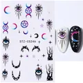 Pink glitter French nail stickers featuring mystic moon, stars, and evil eye designs - STZ-CS246 Eye Moon Starry Sky