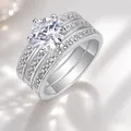 Luxury 925 silver moissanite three-piece bridal ring set with sparkling round center stone - R13096 Moissanite 8.0mm/2 Carat