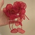Handmade red fabric flower earrings with beaded center and long elegant tassels - Red Handmade Fabric Flower (5903598674566)