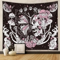 Arazzo bohémien con farfalla, teschio e funghi in bianco, nero e rosa per decorazione casa - 73X95CM (Spazzolato Transfrontaliero) / GT220601