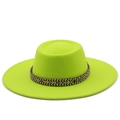 Detailed view of the neon green wide brim wool fedora with a geometric woven band - M (56-58cm) / Fluorescent