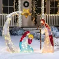 Outdoor lighted nativity scene garden stakes with Holy Family and LED warm white lights - Style C Glowing