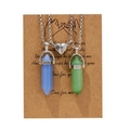 Hexagonal crystal pillar necklaces with magnetic heart charm for couples or best friends - Fluorescent Blue and Green