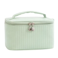 Portable light green PU leather makeup bag with vertical stripes and top handle - Light Green