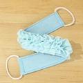 Thick double-layer back scrubber in light blue with nylon mesh and braided rope handles - 7044-4 Bath Flower Back Scrubber (Blue)