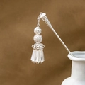 Silver geometric hollow hair pin with hanging tassel in a classic Chinese style - Double Hollow Ball Umbrella Tassel (F382)