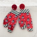 Christmas glitter Santa Claus acrylic earrings with festive red sequins and green stripes - Christmas Pants/Mittens Shape / Red Christmas Pants Stud Earrings