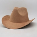 Sombrero estilo Western de ante marrón con ala ancha y detalles de costura fina - Talla Única (56-60cm) / Camel
