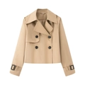 Korte kaki double-breasted trenchcoat met verstelbare manchetten in klassieke streetwear stijl - XS / Khaki