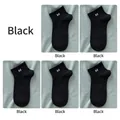 Five pairs of black cotton sports socks with white M letter embroidery and ribbed knit - One Size(35-44) / M Logo Men's Short Socks-Black