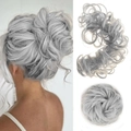 Extensión de moño rizado gris plateado para mujer con diseño envolvente suave - 171/60# (Gris Plata Ceniza)