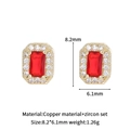 Sparkling red rectangular zircon stud earrings with silver pins for women 8.2x6.1mm - 8.2x6.1mm / Red
