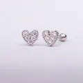 Silver heart-shaped screw-back stud earrings with micro-pave cubic zirconia accents - White Gold 1# Heart / 0.8mm Thickness, 6mm Length
