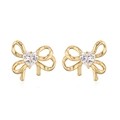 Eleganti orecchini a fiocco placcati in oro 18 carati con zircone a cuore e finitura lucida - Oro