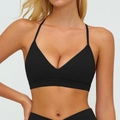 Soutien-gorge de sport noir col en V avec bretelles en Y réglables et bande de soutien - Noir Premium