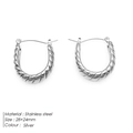 Silver twisted U-shaped stainless steel hoop earrings in polished minimalist style - Large U-Shape Twisted Style (TE19135) / Steel