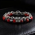 Macro detail of malachite bead bracelet with vintage silver chain and OT toggle clasp - 21cm / Red