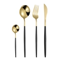 Modern black and gold stainless steel cutlery set including knife, fork, and spoons - Black Gold 4-Piece Set