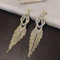 Elegant silver long tassel earrings with sparkling rhinestones for party wear - Silver Rhombus Frame Rhinestone Tassel (540)