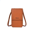 Vertical tan leather crossbody phone bag with flap closure and adjustable shoulder strap - Simple Printed Style (122) / Brown