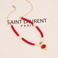Collana di agata rossa e perle con pendente ovale dorato vintage su carta elegante - 1# Collana
