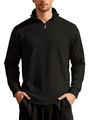 Felpa da uomo nera con mezza zip in maglia a nido d'ape e colletto alto alla moda - S / Nero