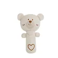 Organic cotton baby bear rattle toy with soft brown embroidery and striped grip handle - Bear Style Organic Cotton Hand Rattle Stick