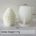 Detailweergave van de 3D-dennenappel siliconen mal met afmetingen en kaars - 3D Dennenappel Vorm / Semitransparant Wit