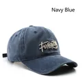 Vintage navy blue washed cotton baseball cap with embroidered lettering and sun protection - Navy Blue
