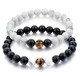 Natural lava and white turquoise beaded bracelets set with tiger eye accent stone - Tiger Eye + Howlite + Matte Black