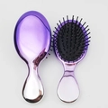 Set of two purple metallic mini paddle brushes with scalp massage air cushions - Electroplated Purple + Silver