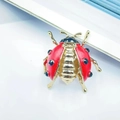 Creative ladybug insect brooch in gold alloy with red enamel and black rhinestones - Bright Red Enamel Gold Leg Ladybug