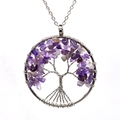 Silver tree of life necklace with purple amethyst crystal stones on a white background - Amethyst