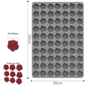 Grey silicone owl shaped mold for chocolates and cookies with 3D rendered red samples - Owl Grey