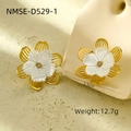 Macro shot of 3.5cm gold-plated floral earrings with white petals and crystal center - Gold White Rhinestone Hollow Flower(D529-1)
