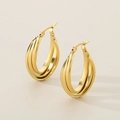 Orecchini a cerchio triplo in oro 18 carati con design a U irregolare e minimalista - Stile liscio a tre strati / Oro Lucido (KE114499-KFC)