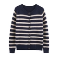 Cardigan classico in maglia a righe blu e bianche con scollo tondo e bottoni scuri - S / Righe blu e bianche