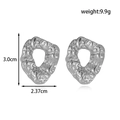 Irregular geometric silver earrings made of stainless steel with size measurements - Irregular Molten Texture (ER-1654) / Silver