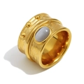 Anello vintage in acciaio inossidabile placcato oro 18K con pietra occhio di gatto - US 6 / Oro