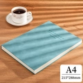 Teal A4 faux leather business notebook with embossed Manage Time text on wooden desk - Ruled / A4-Algae Green