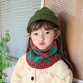 Green knit hat and red-green argyle scarf set for children warmth and winter fashion - British Red Green Plaid