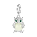 Cute S925 sterling silver owl charm pendant featuring glowing stone and green crystal eyes - Luminous Owl Pendant (BSC953)