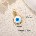 Detailed view of 10mm gold evil eye pendant showing precise size and weight measurements - A0274-White 10mm